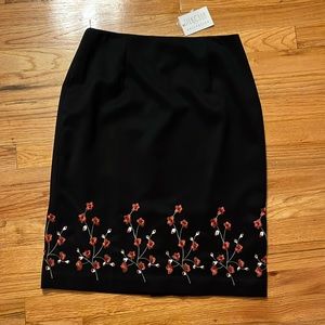 NWT Silk Club collection black skirt with embroidered flowers with beading- 10P